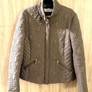 Tahari Quilted Taupe Zipped Jacket w/ Zippered Pockets Size L